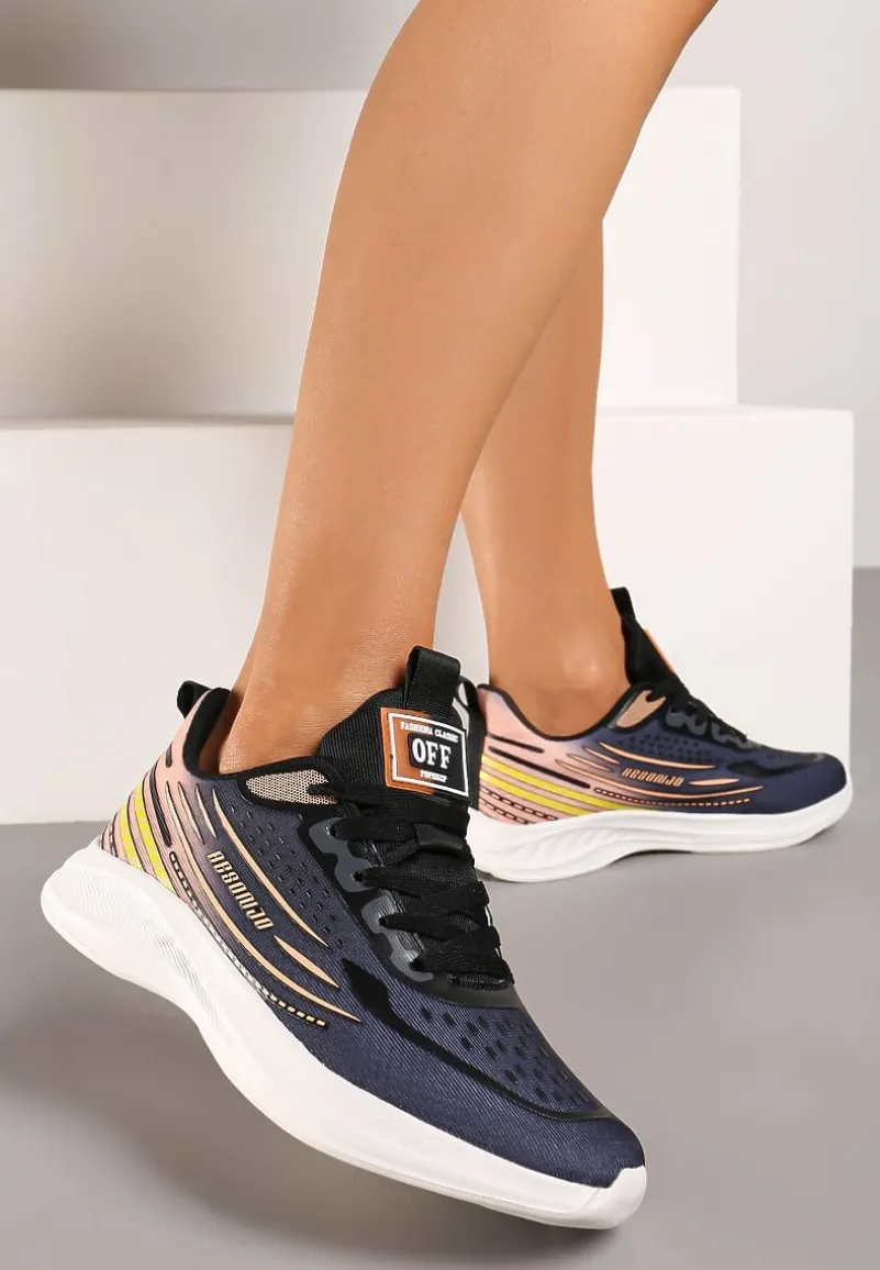 Granatowo-Różowe Casualowe Buty Sportowe Sneakersy na Tłoczonej Płaskiej Podeszwie Moavette