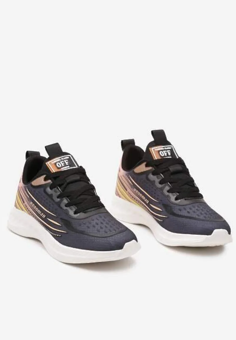 Granatowo-Różowe Casualowe Buty Sportowe Sneakersy na Tłoczonej Płaskiej Podeszwie Moavette