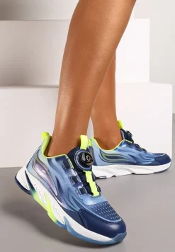 Granatowo-Zielone Buty Sportowe Sneakersy na Płaskiej Podeszwie z Regulowanym Pokrętłem Vimaritta