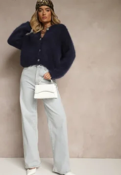 Granatowy Kardigan z Moheru w Eleganckim Stylu Koriano