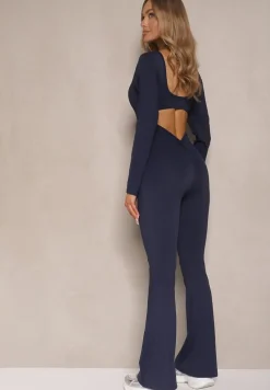 Granatowy Kombinezon Bodycon z Usztywnianymi Miseczkami i Wycięciami na Plecach Calinori