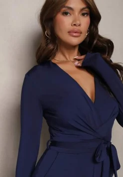 Granatowy Kombinezon z Kopertowym Dekoltem Ivemie
