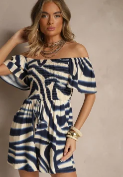 Granatowy Kombinezon z Wiskozy w Abstrakcyjny Wzór Filisena