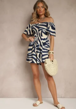 Granatowy Kombinezon z Wiskozy w Abstrakcyjny Wzór Filisena