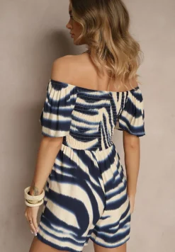 Granatowy Kombinezon z Wiskozy w Abstrakcyjny Wzór Filisena