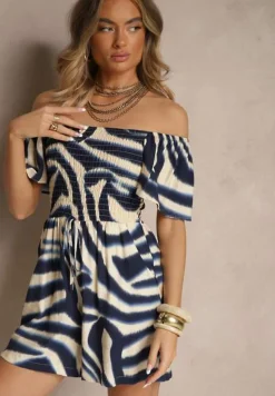 Granatowy Kombinezon z Wiskozy w Abstrakcyjny Wzór Filisena