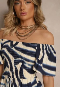 Granatowy Kombinezon z Wiskozy w Abstrakcyjny Wzór Filisena