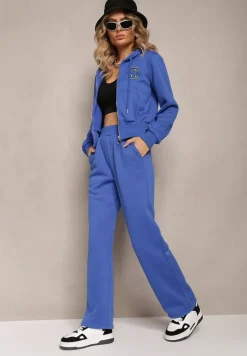 Granatowy Komplet Dresowy 2-Częściowy z Polarem Bluza i Spodnie na Gumce Komiwesa