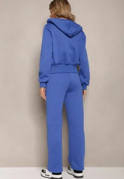 Granatowy Komplet Dresowy 2-Częściowy z Polarem Bluza i Spodnie na Gumce Komiwesa