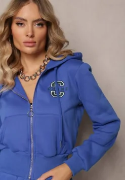 Granatowy Komplet Dresowy 2-Częściowy z Polarem Bluza i Spodnie na Gumce Komiwesa