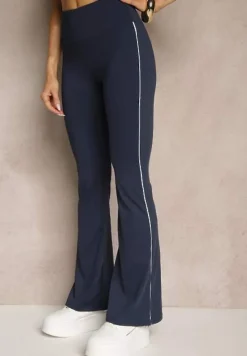 Granatowy Komplet Sportowy Spodnie Dzwony i Koszulka z Suwakiem Lumecine