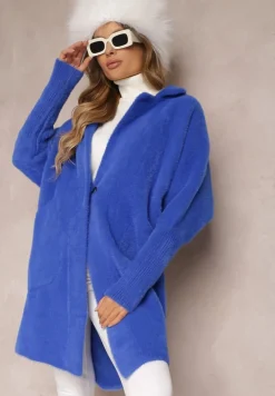 Granatowy Płaszcz z Bawełną Oversize Brumisia