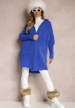 Granatowy Płaszcz z Bawełną Oversize Brumisia