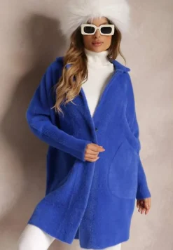 Granatowy Płaszcz z Bawełną Oversize Brumisia