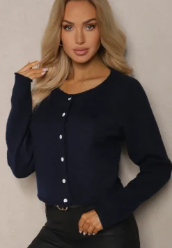 Granatowy Rozpinany Kardigan z Wełną Evelinae