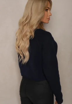 Granatowy Rozpinany Kardigan z Wełną Evelinae