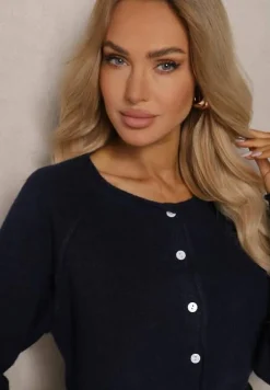 Granatowy Rozpinany Kardigan z Wełną Evelinae