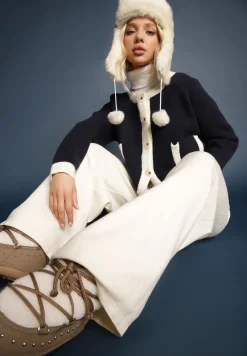 Granatowy Rozpinany Klasyczny Kardigan z Wełną Senneva