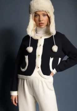 Granatowy Rozpinany Klasyczny Kardigan z Wełną Senneva