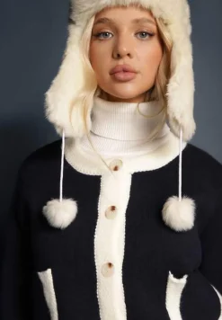 Granatowy Rozpinany Klasyczny Kardigan z Wełną Senneva