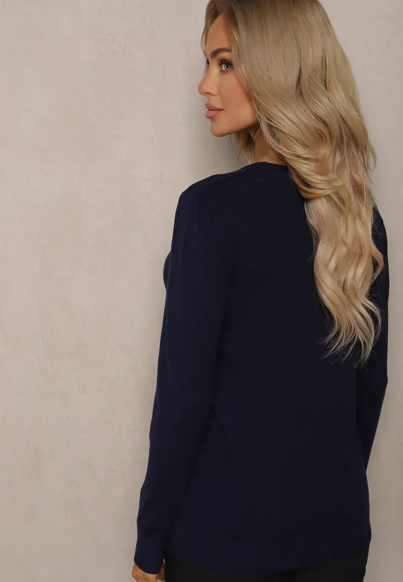 Granatowy Sweter o Klasycznym Kroju Irilians