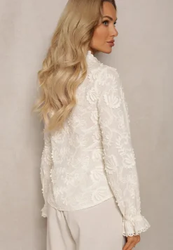 Jasnobeżowa Bawełniana Casualowa Koszula Ozdobiona Haftem i Guzikami Blilasa