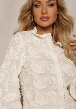 Jasnobeżowa Bawełniana Casualowa Koszula Ozdobiona Haftem i Guzikami Blilasa