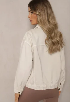 Jasnobeżowa Bawełniana Jeansowa Kurtka z Guzikami Avieria