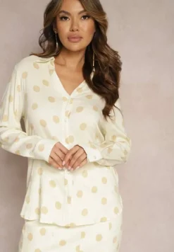 Jasnobeżowa Bawełniana Koszula Ozdobiona Wzorem w Kropki Aglide