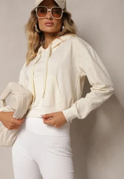 Jasnobeżowa Bluza z Kapturem i Bawełną Ozdobiona Ściągaczami Evianae