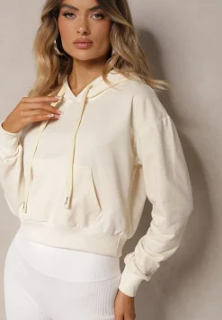 Jasnobeżowa Bluza z Kapturem i Bawełną Ozdobiona Ściągaczami Evianae