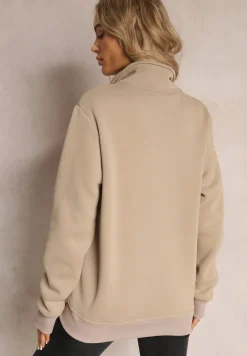 Jasnobeżowa Bluza Zapinana na Suwak z Kieszeniami i Półgolfem Ubaviela
