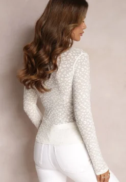 Jasnobeżowa Bluzka w Cętki z Lekko Prześwitującej Tkaniny Tuomela