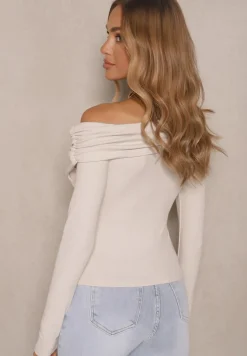 Jasnobeżowa Bluzka z Wiskozą z Hiszpańskim Dekoltem Amodara