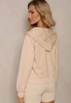 Jasnobeżowa Casualowa Bluza z Ozdobnym Przeszyciem i Kapturem Siraca