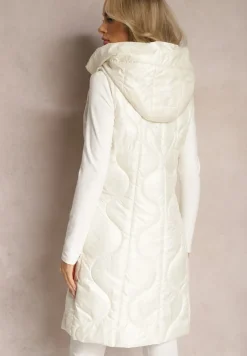 Jasnobeżowa Długa Kamizelka z Wsuwanymi Kieszeniami i Kapturem Manzella