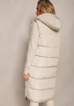 Jasnobeżowa Dwustronna Kamizelka Pikowana z Futerkiem Madalan