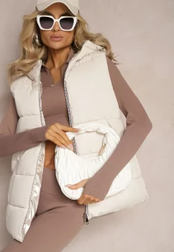 Jasnobeżowa Dwustronna Kamizelka z Kapturem Zelini