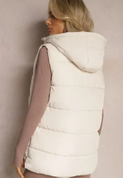 Jasnobeżowa Dwustronna Kamizelka z Kapturem Zelini