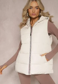 Jasnobeżowa Dwustronna Kamizelka z Kapturem Zelini