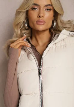 Jasnobeżowa Dwustronna Kamizelka z Kapturem Zelini