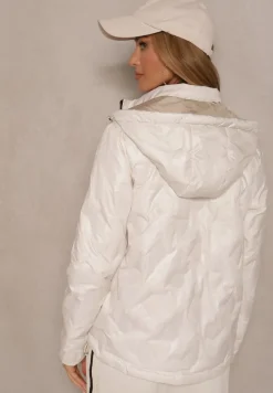 Jasnobeżowa Dwustronna Kurtka z Pikowanymi Przeszyciami i Odpinanym Kapturem Zelirelle