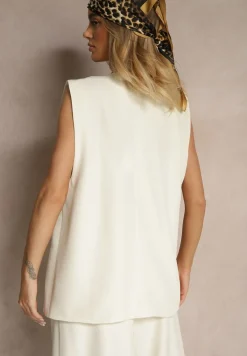 Jasnobeżowa Garniturowa Kamizelka z Ozdobnymi Kieszonkami i Guzikami Sonadorea