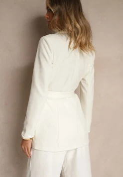 Jasnobeżowa Jednorzędowa Marynarka z Wiązanym Paskiem Valerienne