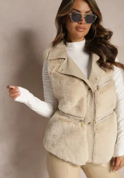 Jasnobeżowa Kamizelka Futrzana Hinlosh