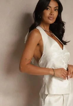 Jasnobeżowa Kamizelka na Szyję z Guzikami z Wiskozą i Lnem Mavillerae