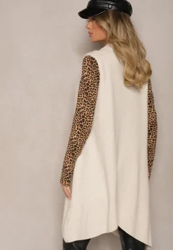 Jasnobeżowa Kamizelka Niezapinana z Bawełną i Wiskozą Asymetrycznym Dołem i Kieszeniami Tiandria