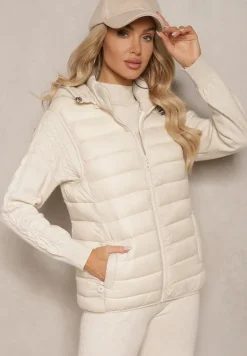 Jasnobeżowa Kamizelka z Kapturem Ozdobiona Pikowaniem Sintaria