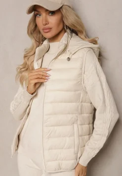 Jasnobeżowa Kamizelka z Kapturem Ozdobiona Pikowaniem Sintaria