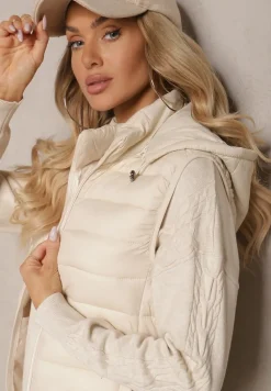 Jasnobeżowa Kamizelka z Kapturem Ozdobiona Pikowaniem Sintaria